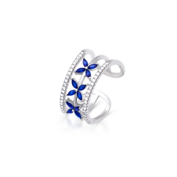 Designer_Blue_Flower_Ring_(Adjustable)_in_925_Silver_by_SVADEZI