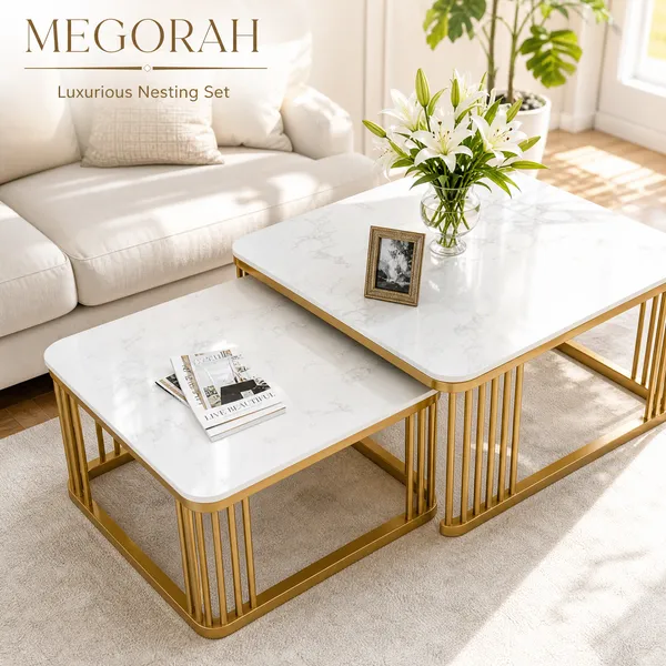 MEGORAH_Luxurious_Marble_Finish_Gold_Metal_Nesting_Coffee_Table_Set_|_Modern_Living_Room_Center_Tables_|_Premium_Space-Saving_Nested_Tables_(Set_of_2)