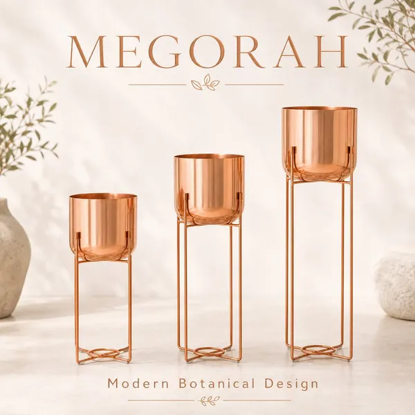 MEGORAH'S_Premium_Copper_Finish_3-Tier_Metal_Planter_Stand_Set_for_Indoor_&_Outdoor_Décor