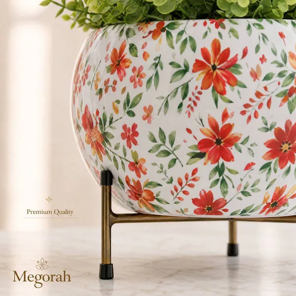 MEGORAH_Floral_Printed_Round_Planter_Pot_with_Metal_Stand_(_pack_of_02_)