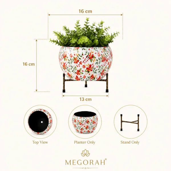 MEGORAH_Floral_Printed_Round_Planter_Pot_with_Metal_Stand_(_pack_of_02_)