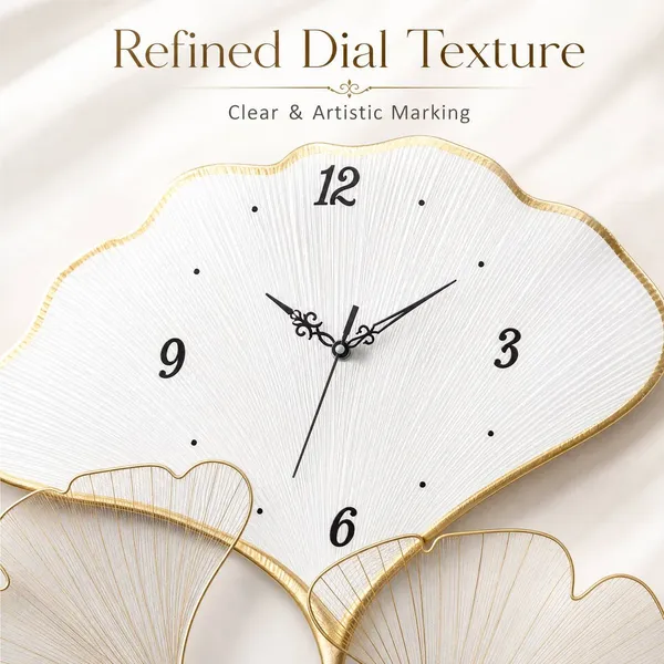 Megorah_Élan_Ginkgo_Luxury_Metal_Wall_Clock_|_Modern_Gold_&_White_Designer_Wall_Decor_|_Premium_Living_Room,_Bedroom_&_Office_Timepiece