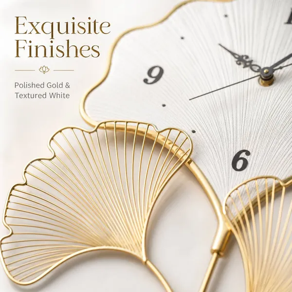 Megorah_Élan_Ginkgo_Luxury_Metal_Wall_Clock_|_Modern_Gold_&_White_Designer_Wall_Decor_|_Premium_Living_Room,_Bedroom_&_Office_Timepiece