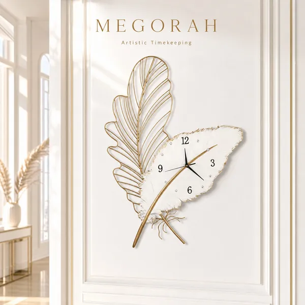 Megorah_Aurelia_Feather_Luxury_Metal_Wall_Clock_–_Modern_Decorative_Wall_Art_for_Living_Room