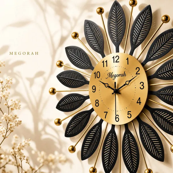Megorah_Black_Leaf_Elegant_Decorative_Wall_Clock_|_Modern_Decorative_Silent_Wall_Clock_for_Living_Room_&_Bedroom