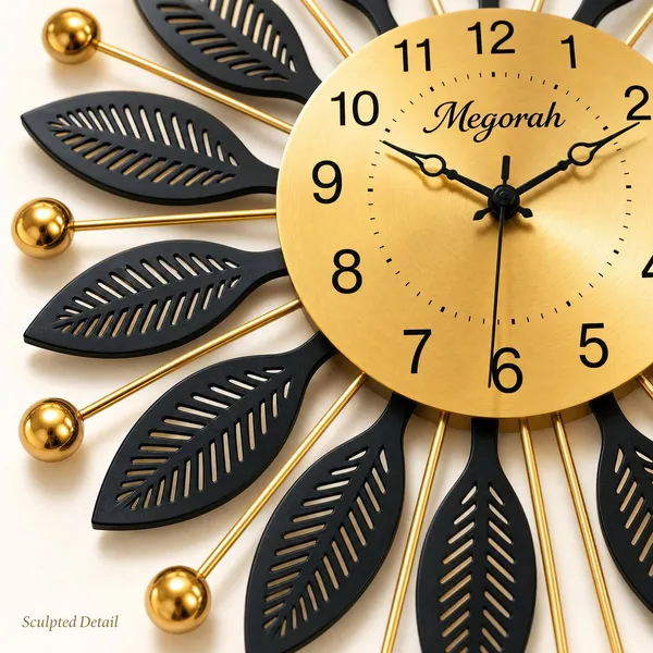 Megorah_Black_Leaf_Elegant_Decorative_Wall_Clock_|_Modern_Decorative_Silent_Wall_Clock_for_Living_Room_&_Bedroom