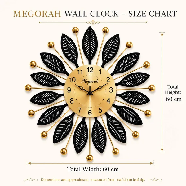 Megorah_Black_Leaf_Elegant_Decorative_Wall_Clock_|_Modern_Decorative_Silent_Wall_Clock_for_Living_Room_&_Bedroom