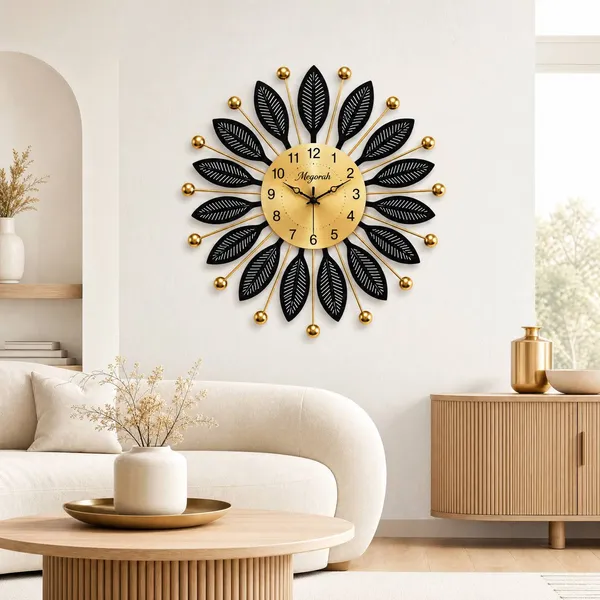 Megorah_Black_Leaf_Elegant_Decorative_Wall_Clock_|_Modern_Decorative_Silent_Wall_Clock_for_Living_Room_&_Bedroom