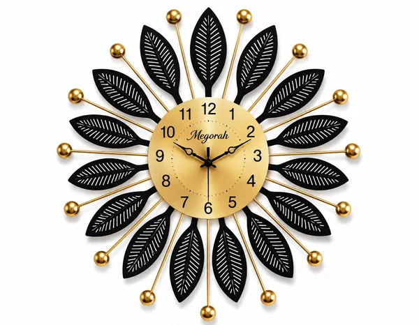 Megorah_Black_Leaf_Elegant_Decorative_Wall_Clock_|_Modern_Decorative_Silent_Wall_Clock_for_Living_Room_&_Bedroom