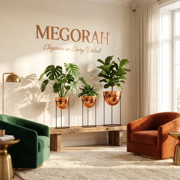 MEGORAH'S_Premium_Copper_Metal_Planter_Stand_Set_of_3_with_Black_Frame_|_Modern_Indoor_Plant_Holders
