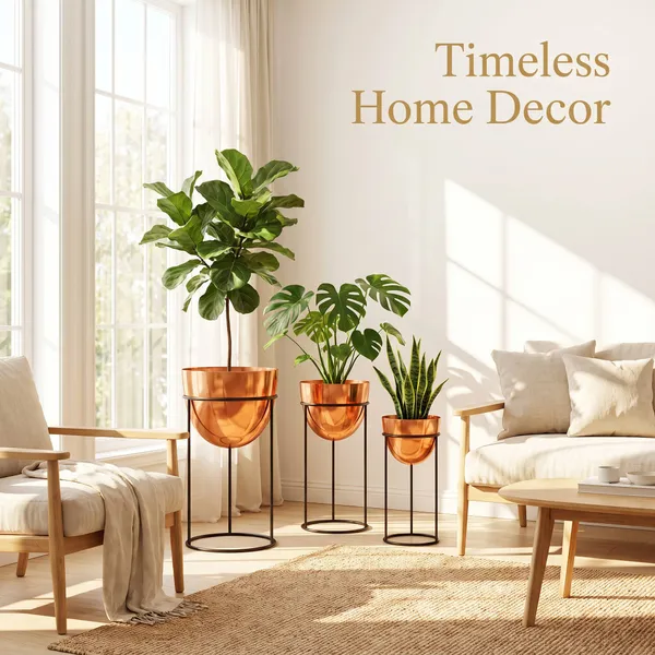 MEGORAH'S_Premium_Copper_Metal_Planter_Stand_Set_of_3_with_Black_Frame_|_Modern_Indoor_Plant_Holders