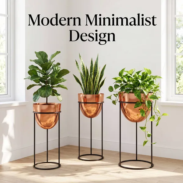 MEGORAH'S_Premium_Copper_Metal_Planter_Stand_Set_of_3_with_Black_Frame_|_Modern_Indoor_Plant_Holders