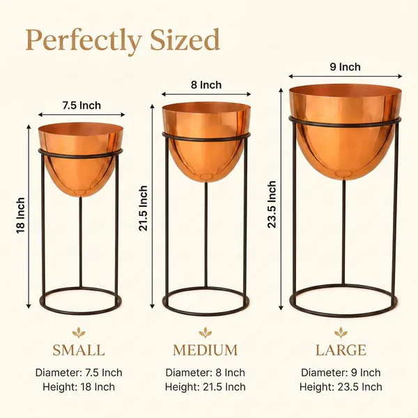 MEGORAH'S_Premium_Copper_Metal_Planter_Stand_Set_of_3_with_Black_Frame_|_Modern_Indoor_Plant_Holders