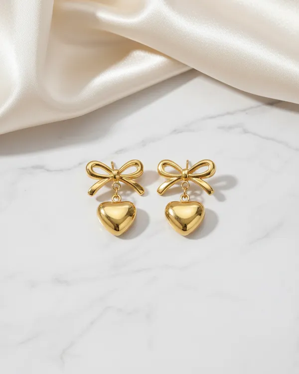 Gold_Plated_Bow_Heart_Drop_Dangle_Earrings_For_Women