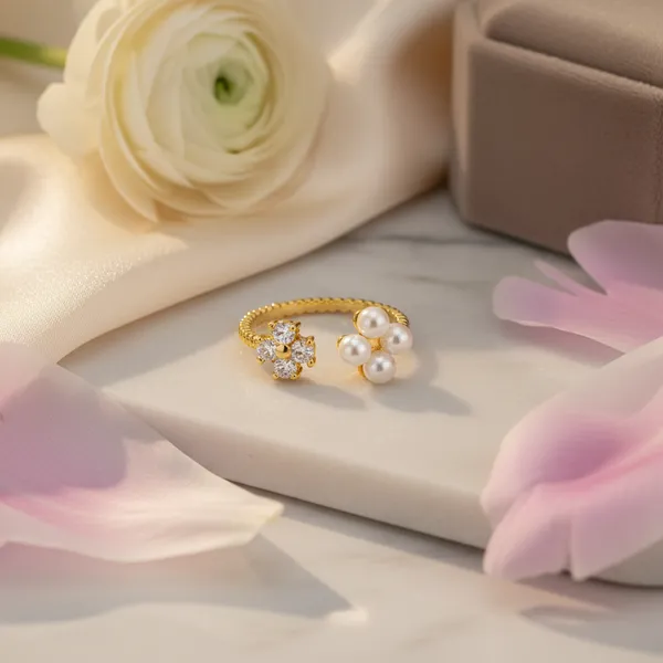 Dual_Flower_Pearl_Adjustable_Ring_for_Women_|_Gold_Plated_Crystal_Flower_&_Pearl_Cluster_Open_Ring_|_Minimal_Fashion_Ring_for_Girls