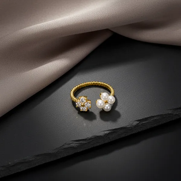Dual_Flower_Pearl_Adjustable_Ring_for_Women_|_Gold_Plated_Crystal_Flower_&_Pearl_Cluster_Open_Ring_|_Minimal_Fashion_Ring_for_Girls