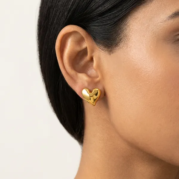 Gold_Plated_Anti_tarnish_Chunky_Puffy_Heart_Stud_Earrings_For_Women
