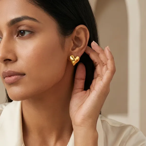 Gold_Plated_Anti_tarnish_Chunky_Puffy_Heart_Stud_Earrings_For_Women
