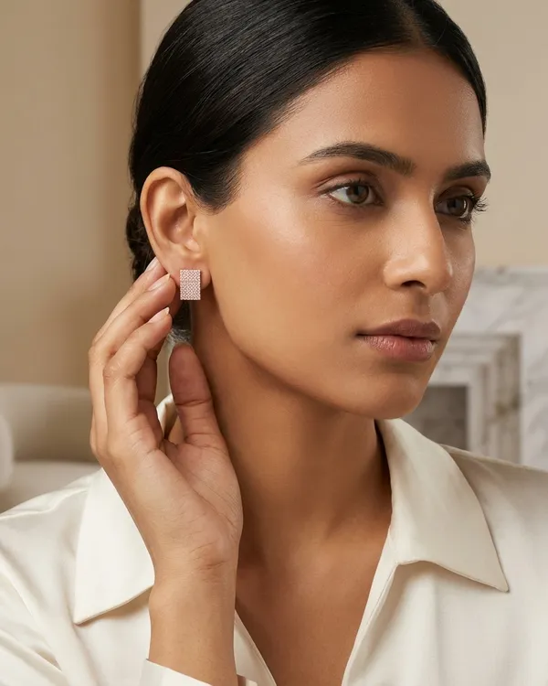 Gold_Plated__Pink_Cz_Rectangle_Pave_Stud_Earrings_For_Women
