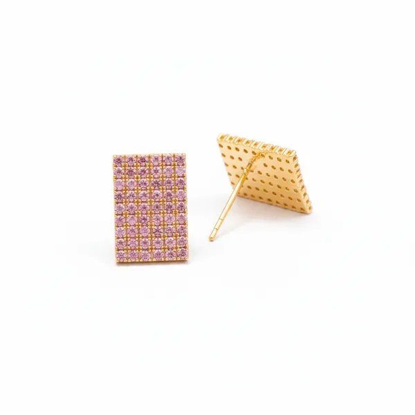 Gold_Plated__Pink_Cz_Rectangle_Pave_Stud_Earrings_For_Women