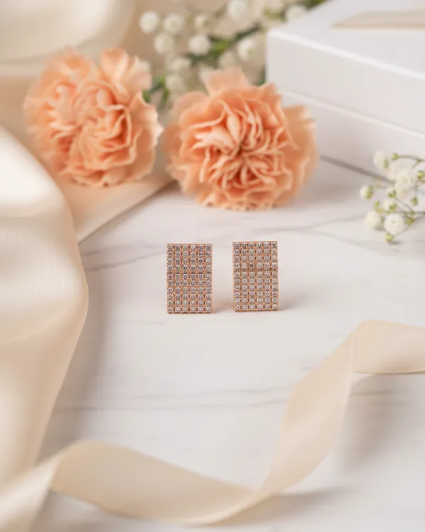 Gold_Plated__Pink_Cz_Rectangle_Pave_Stud_Earrings_For_Women
