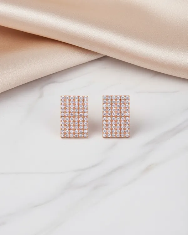Gold_Plated__Pink_Cz_Rectangle_Pave_Stud_Earrings_For_Women
