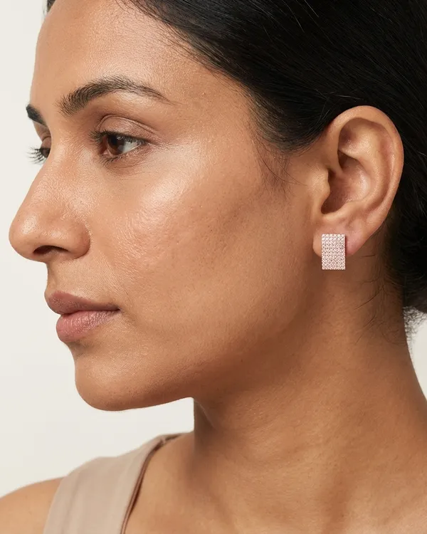 Gold_Plated__Pink_Cz_Rectangle_Pave_Stud_Earrings_For_Women