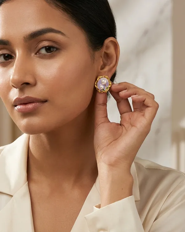 Gold_Plated__Lavender_Enamel_Dual_Pearl_Stud_Earrings_For_Women