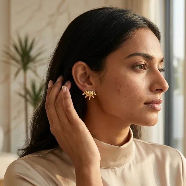 Gold_Plated_Fan_Leaf_Petal_Stud_Earrings_For_Women