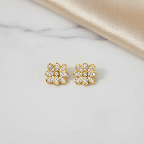 Gold_Plated_Brass_Daisy_Cz_Six_Petal_Flower_Stud_Earrings_For_Women
