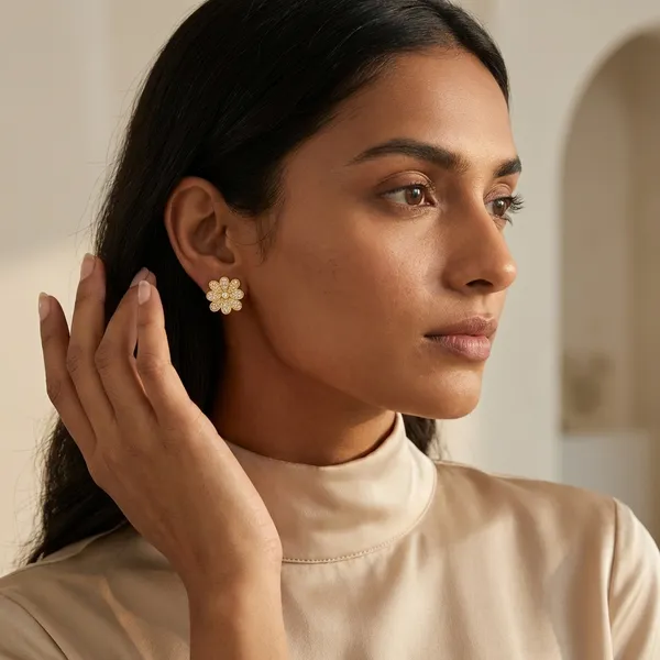 Gold_Plated_Brass_Daisy_Cz_Six_Petal_Flower_Stud_Earrings_For_Women