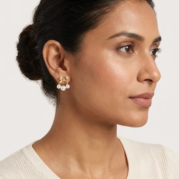 Gold_plated_Bow_Pearl_Stud_Earrings_For_Women