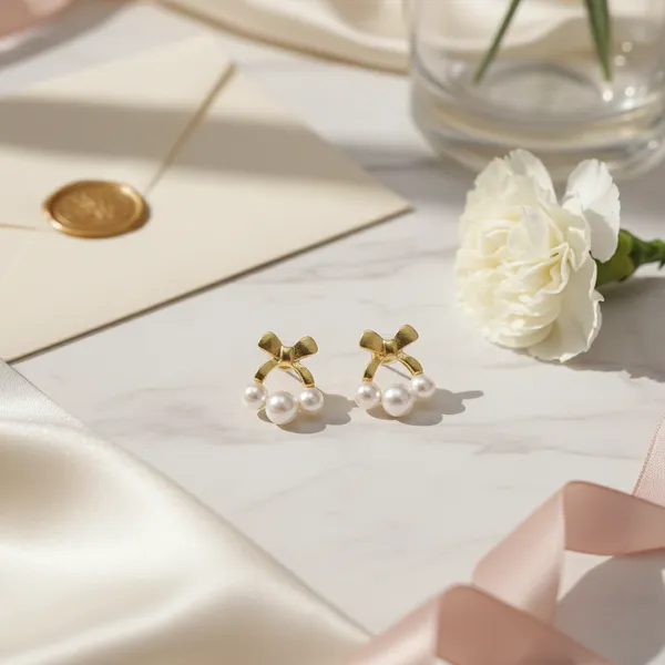 Gold_plated_Bow_Pearl_Stud_Earrings_For_Women
