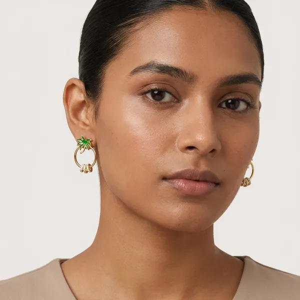 Gold_Plated_Green_Enamel_Palm_Tree_Circle_Cz_Earrings_For_Women