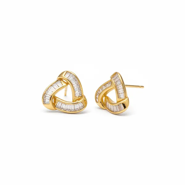Gold_Plated_Trinity_Knot_Baguette_Cz_Stud_Earrings_For_Women