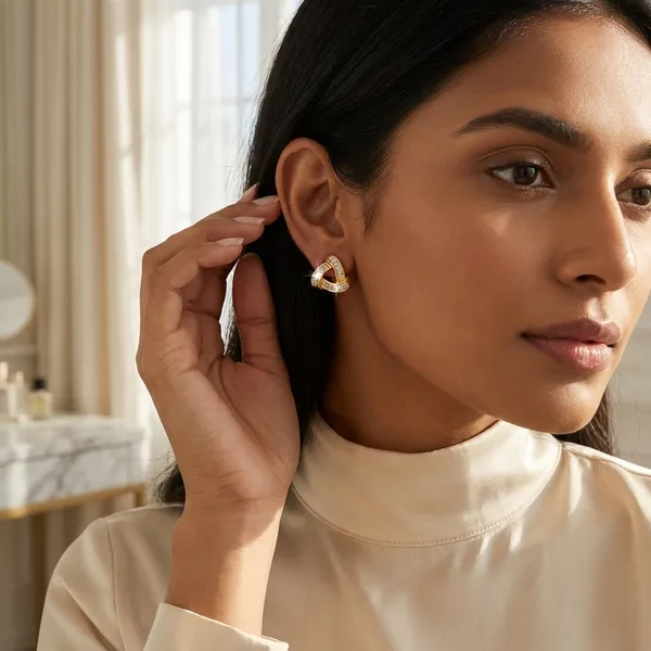 Gold_Plated_Trinity_Knot_Baguette_Cz_Stud_Earrings_For_Women