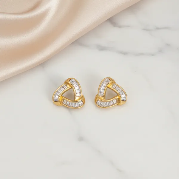 Gold_Plated_Trinity_Knot_Baguette_Cz_Stud_Earrings_For_Women