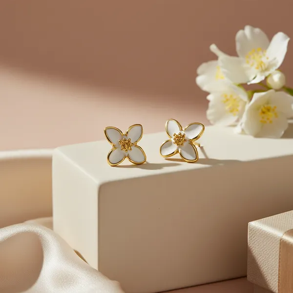 Gold_Plated_Enamal_Flower_Stud_Earrings_For_Women