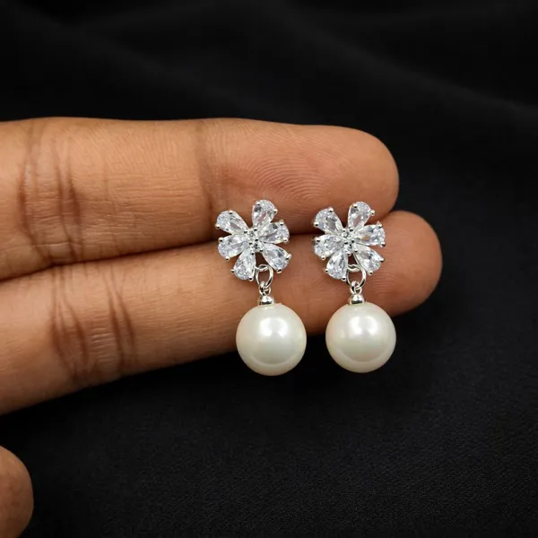 Silver_Plated_Cz_Floral_Pearl_Drop_Earrings_For_Women
