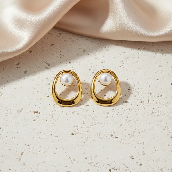 Gold_Plated_Open_Loop_Oval_Pearl_Stud_Earrings_For_Women