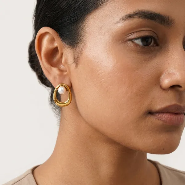 Gold_Plated_Open_Loop_Oval_Pearl_Stud_Earrings_For_Women