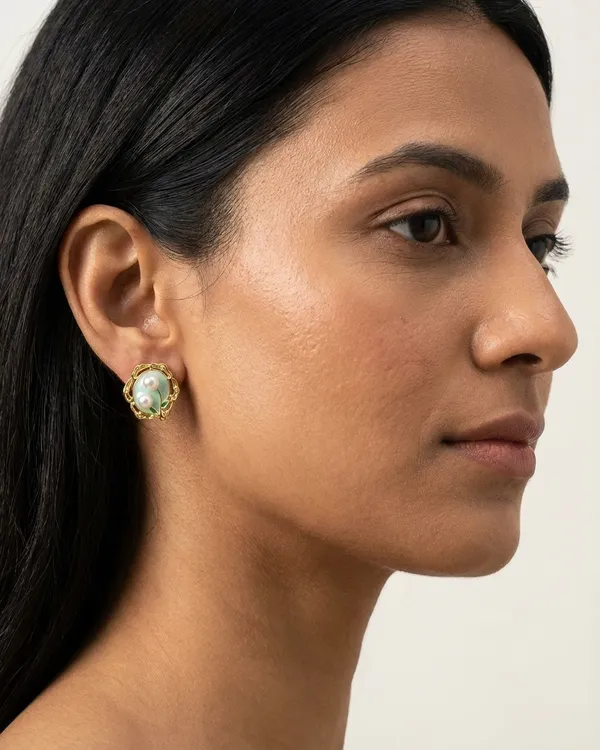 Gold_Plated_With_Mint_Green_Enamel_Dual_Pearl_Stud_Earrings_For_Women