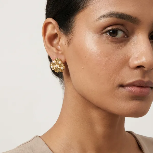 Gold_Plated_Seashell_Pearl_Stud_Earrings_For_Women