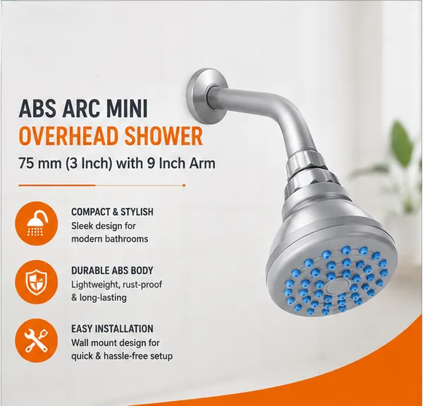 ABS_Overhead_Shower_Arc-Mini_with_Rub-it_Cleaning_Mechanism_with_9"_Round_Shower_Arm;_Size:_75mm
