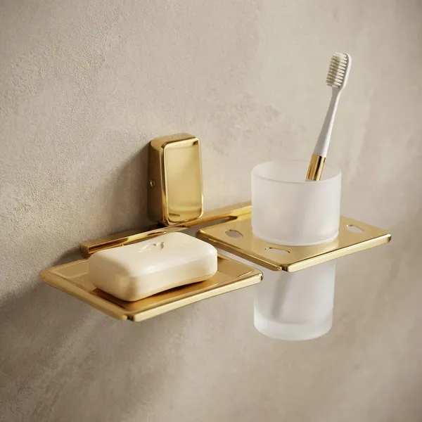 Stainless_Steel_Gold_Finish_Fortte_Soap_Dish_with_Frosted_Glass_Tumbler_Holder_Wall_Mounted_for_Bathroom_Toothbrush_and_Toothpaste_Storage_(Pack_of_1)