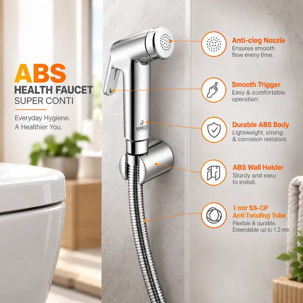 ABS_Health_Faucet_Super_Conti_with_1_mtr_SS-CP_Anti_Twisting_Tube_(Extendable_up_to_1.2_mtr)_and_ABS_Wall_Mounting_Bracket_/_Holder