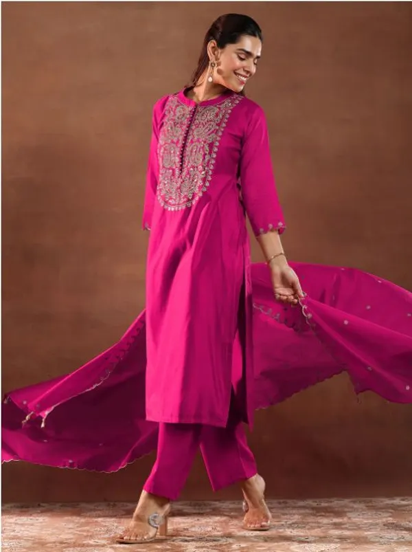 Women’s_Rani_Pink_Silk_Embroidered_Kurti_with_Pant_and_Dupatta_Set