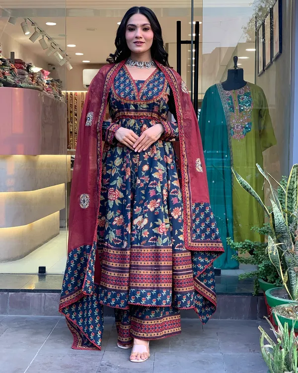 Womens_New_Fancy_Floral_Print_Anarkali_Suit_Set