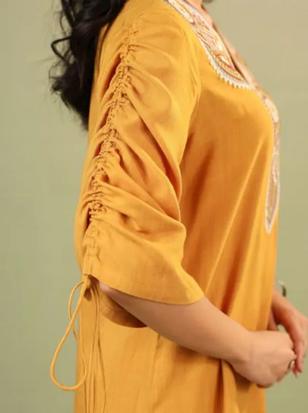 Womens_New_Stylish_Mustard_Yellow_Embroidered_Kurta_&_Pant_Co-ord_Set