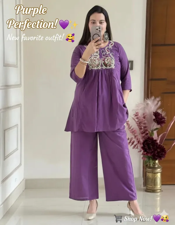 Purple_Cotton_Blend_Embroidered_Kurti_Pant_Set_For_Women_And_Girls